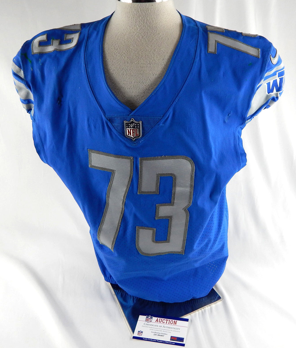 2022 Detroit Lions Jonah Jackson #73 Game Used Blue Jersey 11/6 STS 46 672
