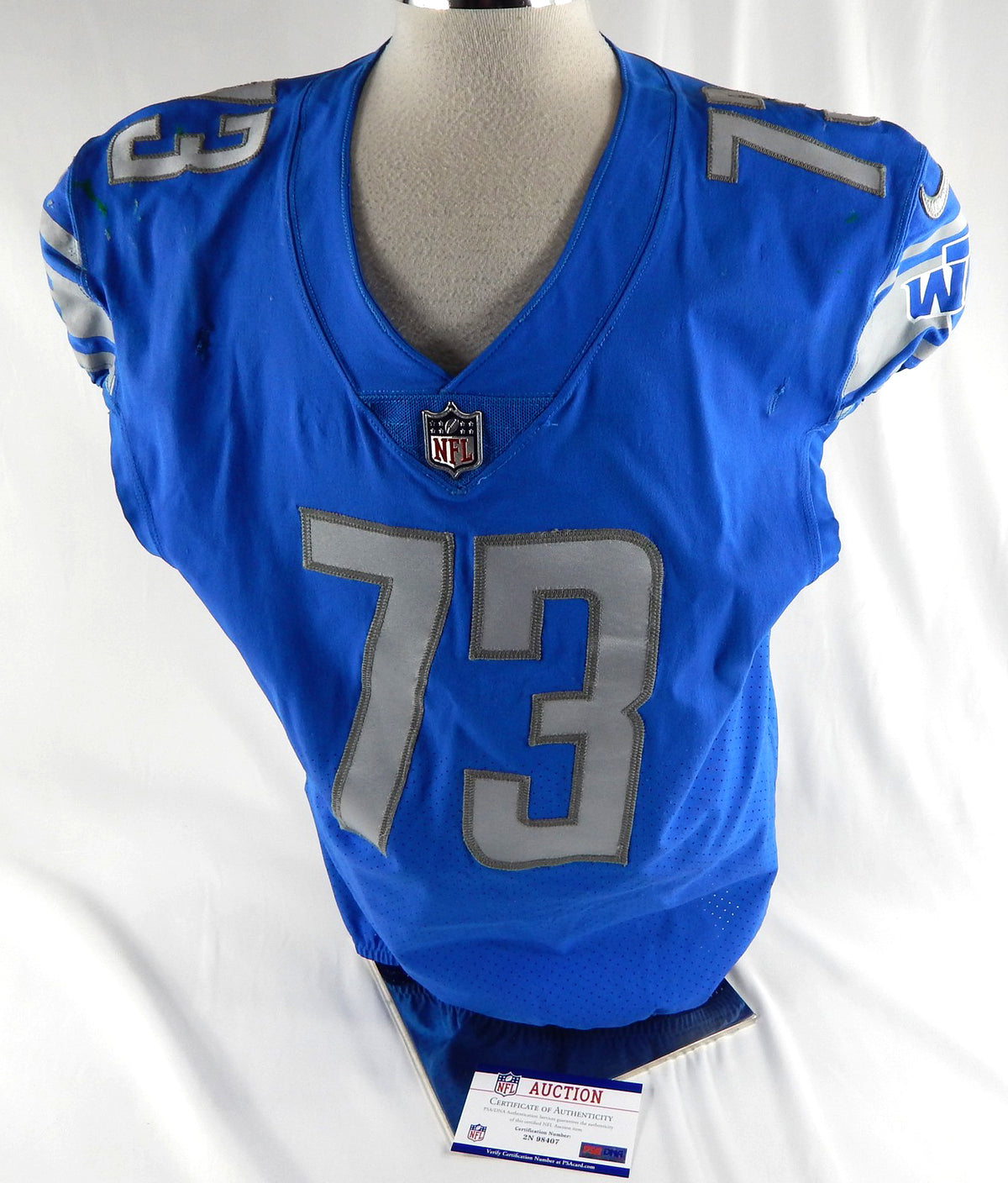 2022 Detroit Lions Jonah Jackson #73 Game Used Blue Jersey 11/6 STS 46 672