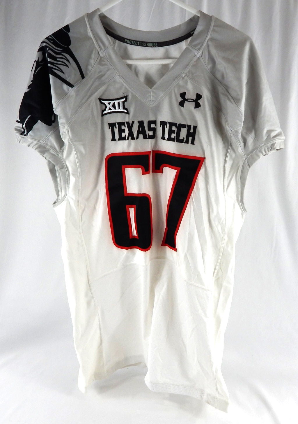 2014 Texas Tech Red Raiders #67 Game Used White Jersey Football NP Rem 50 126