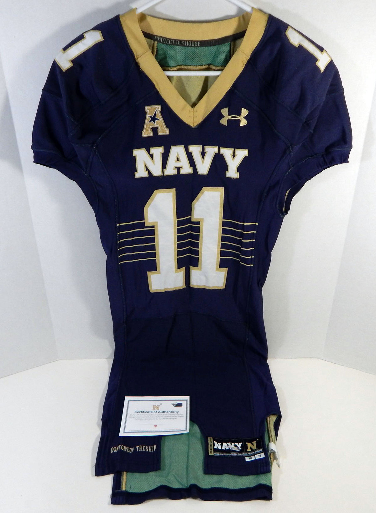 2015 Navy Academy Midshipmen #11 Game Used Navy Jersey Name Plate Removed 38 391