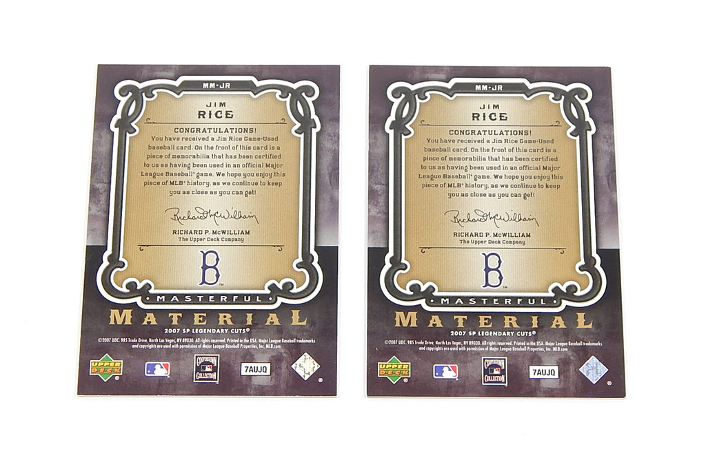 Lot of (2) 2007 SP Legendary Cuts Masterful Materials Jim Rice Game Used Jersey Pic2
