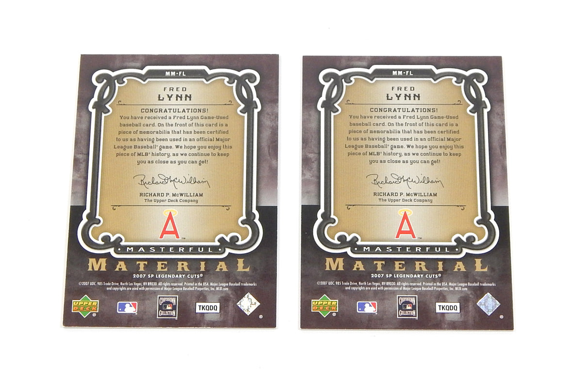 Lot of (2) 2007 SP Legendary Cuts Masterful Materials Fred Lynn Game Used Jersey Pic2