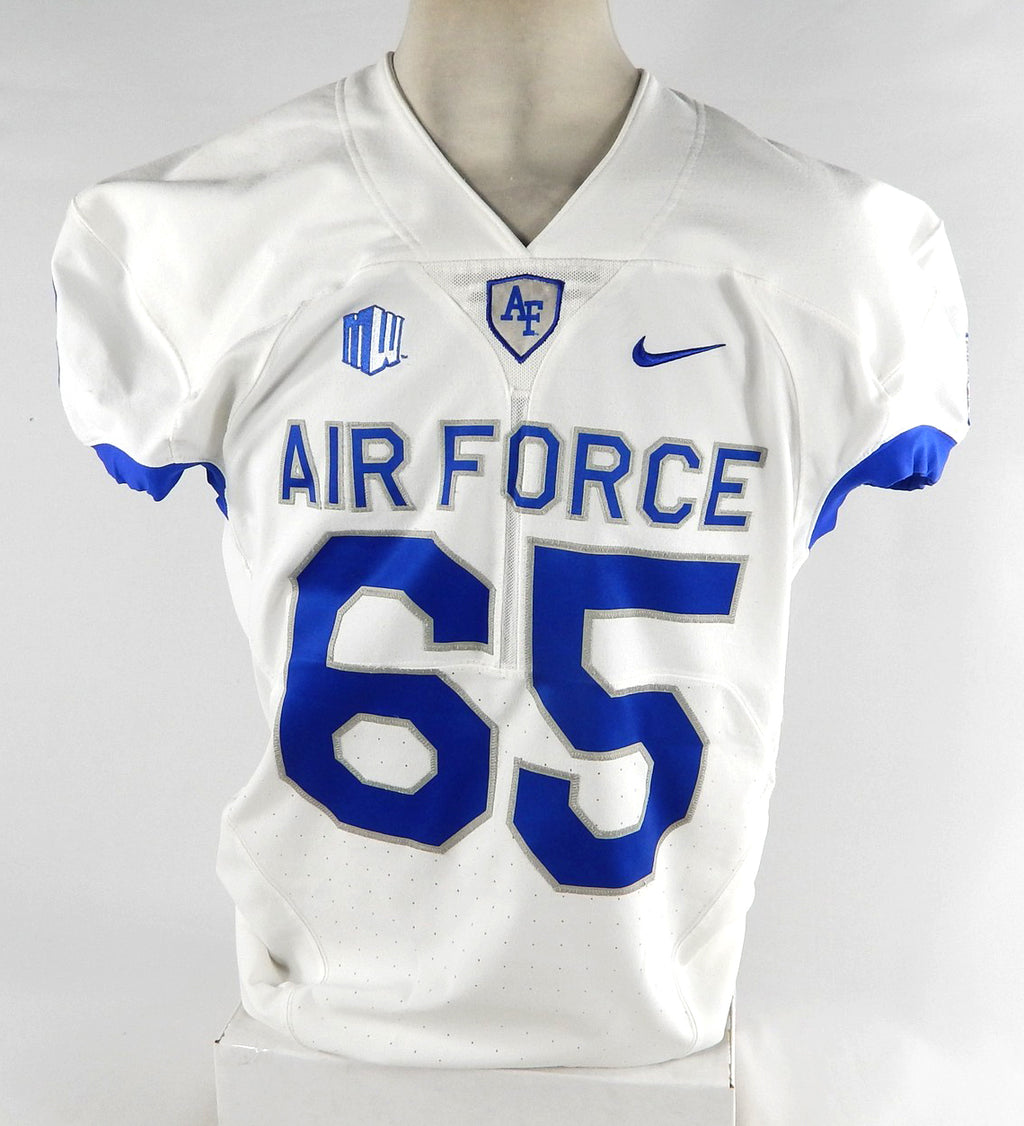 Air Force Falcons #65 Game Used White Jersey Name Plate Removed XL 012