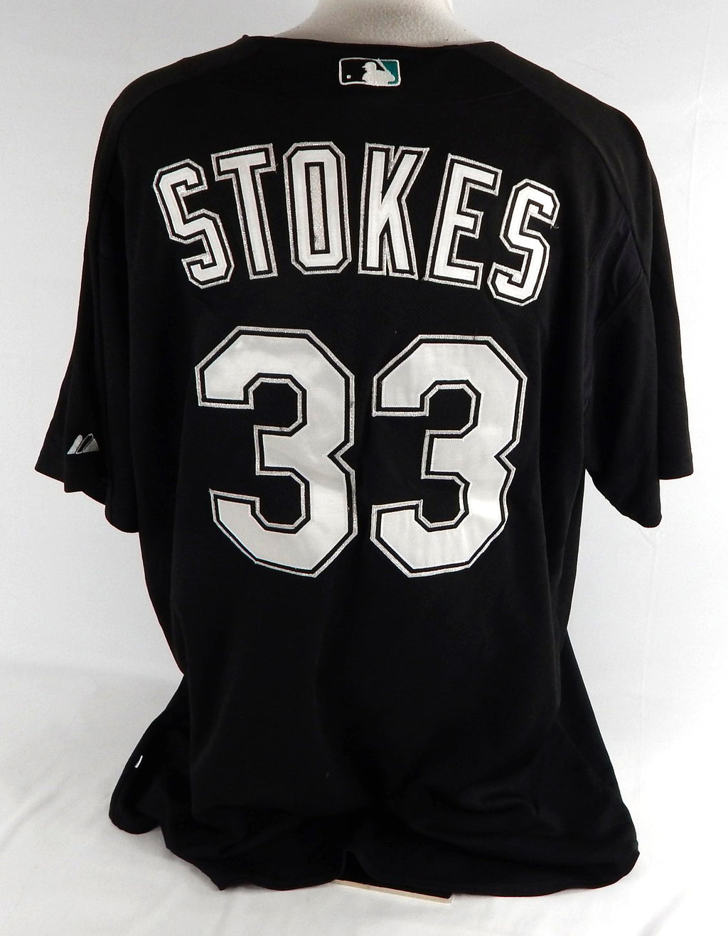 2003-06 Florida Marlins Jason Stokes #33 Game Used Black Jersey ST BP XXL 620 Pic2