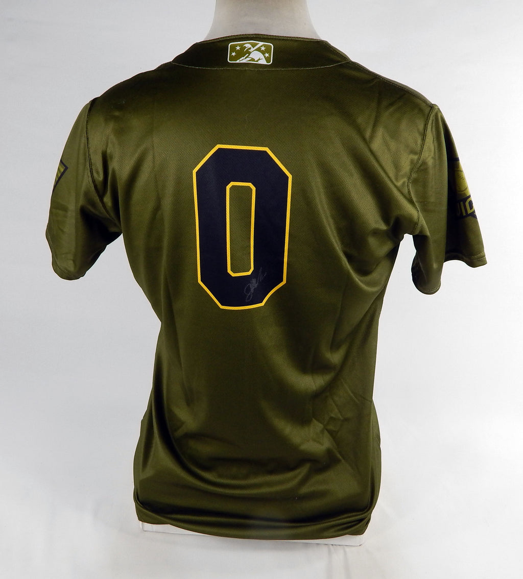 2022 Wichita Wind Surge Joe Mangiameli #0 Game Used Green Jersey Army Military Pic2