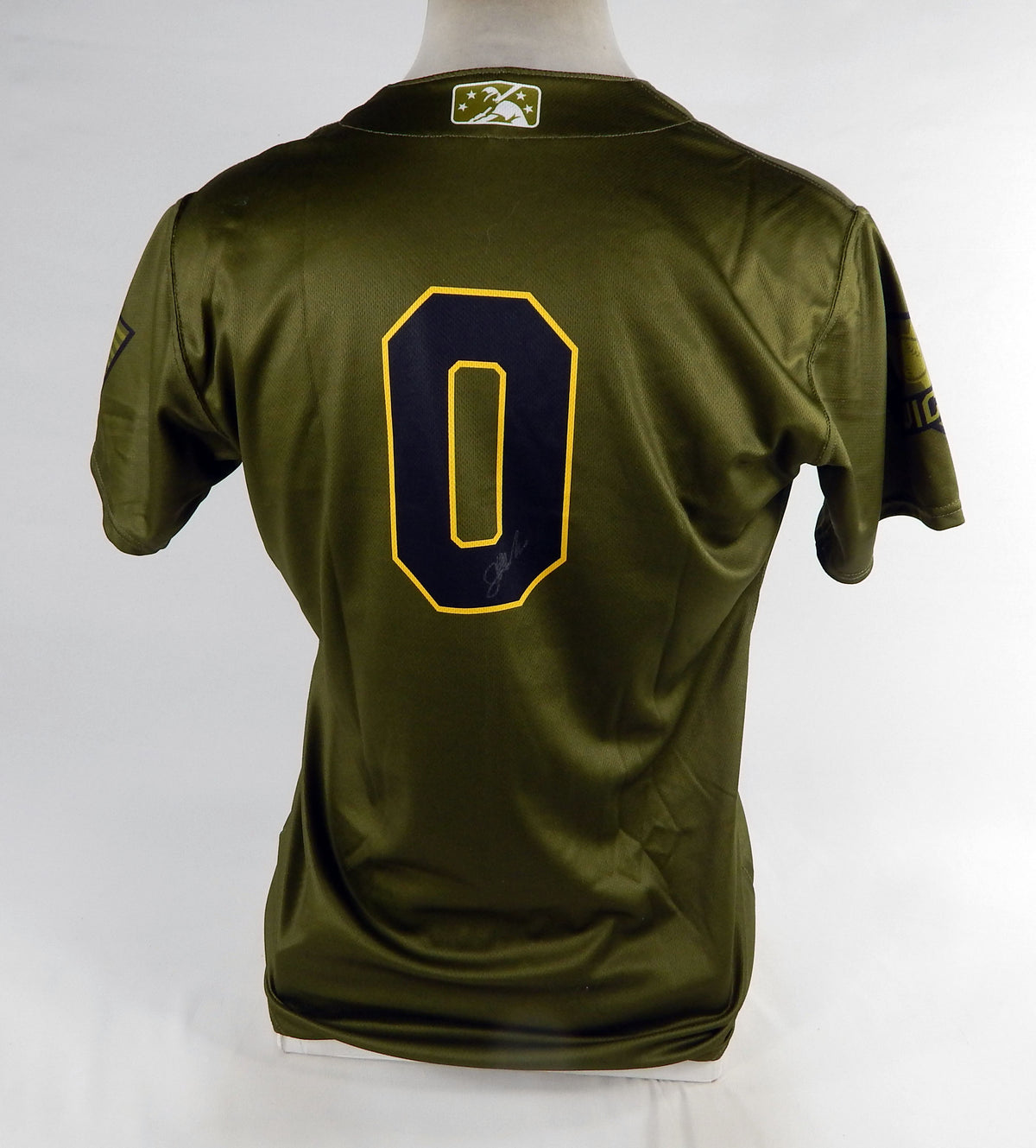 2022 Wichita Wind Surge Joe Mangiameli #0 Game Used Green Jersey Army Military Pic2