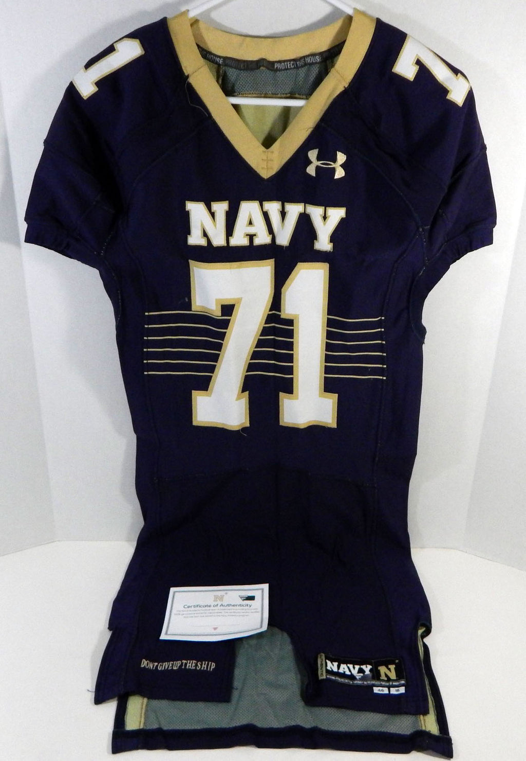 2016 Navy Academy Midshipmen #71 Game Used Navy Jersey Name Plate Removed 46 402