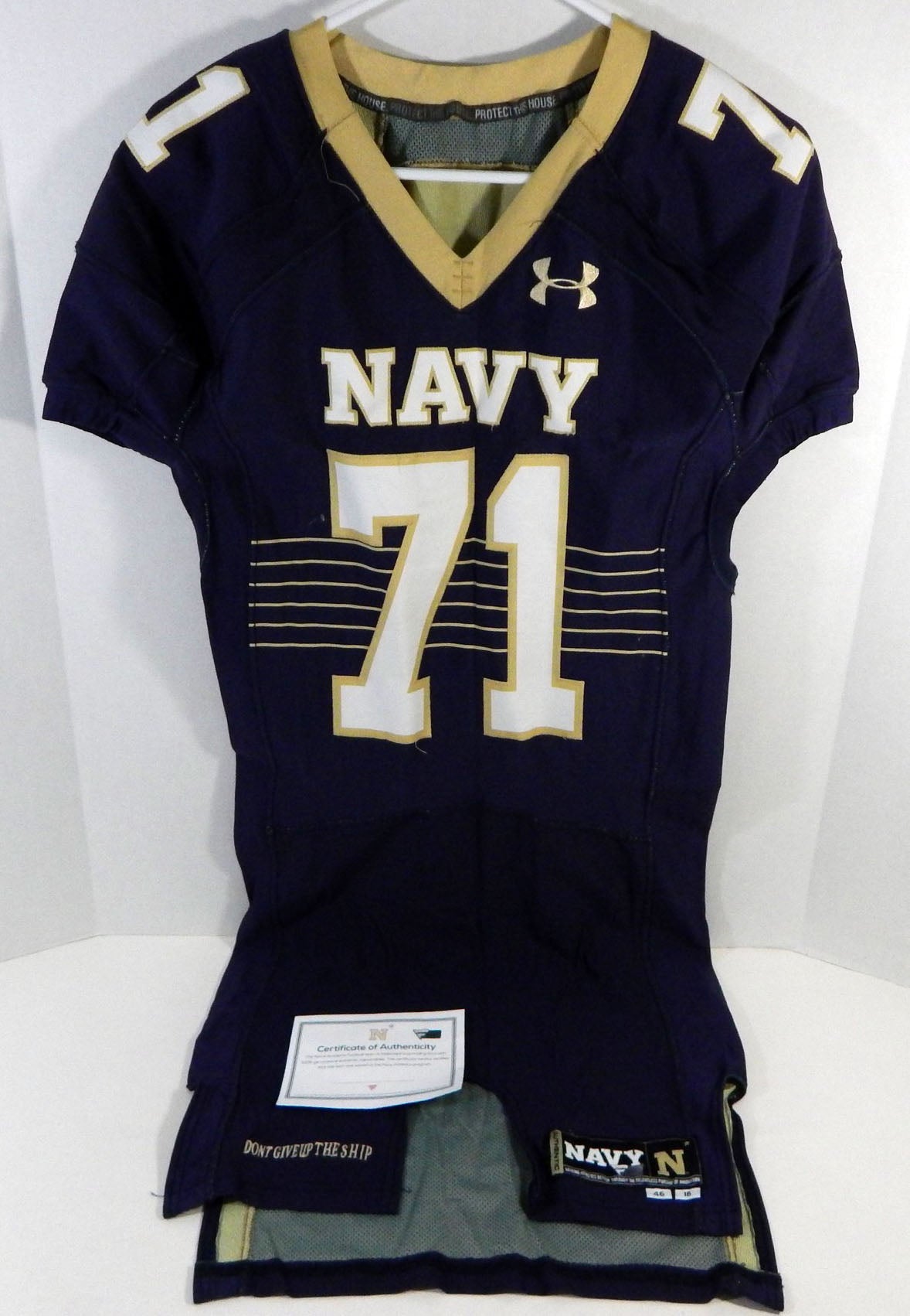 2016 Navy Academy Midshipmen #71 Game Used Navy Jersey Name Plate Removed 46 402