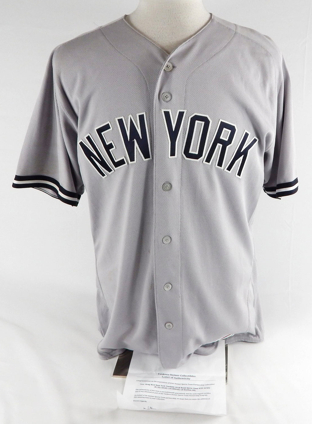 2018 New York Yankees Greg Bird #33 Game Used Grey Jersey 8/28/18 44 277