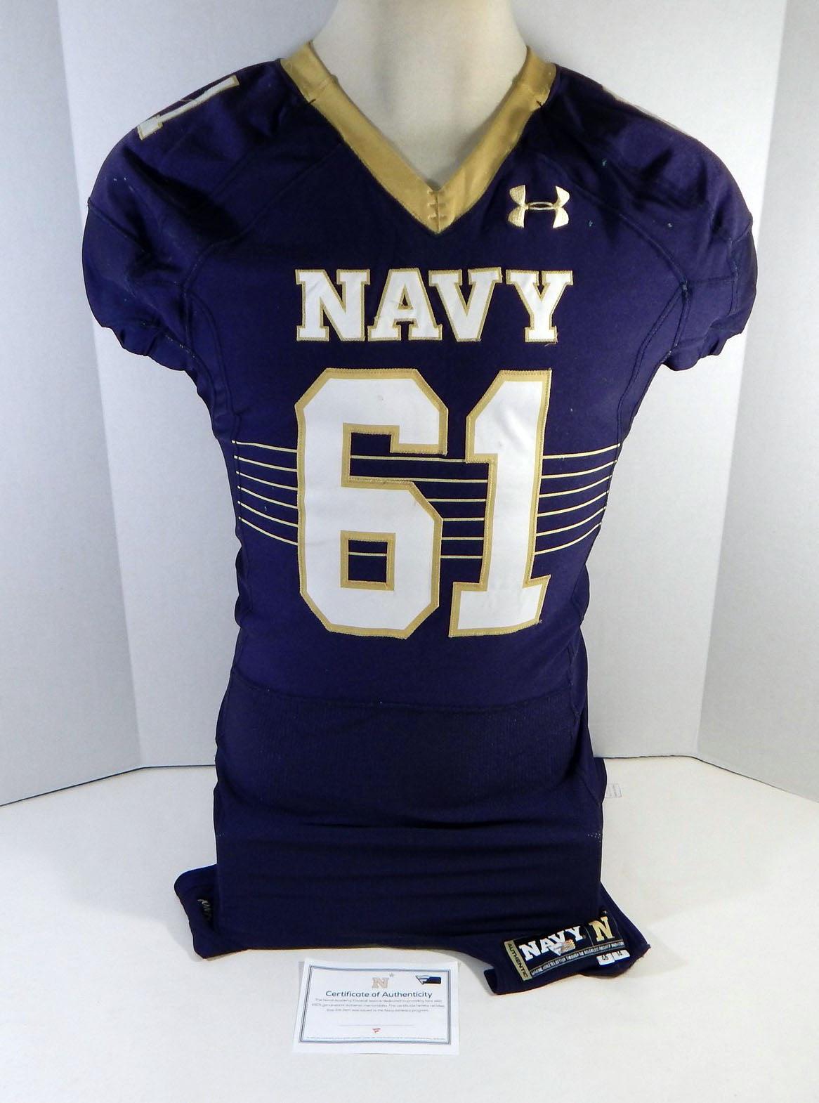 2014 Navy Academy Midshipmen #61 Game Used Navy Jersey Name Plate Removed 46 411