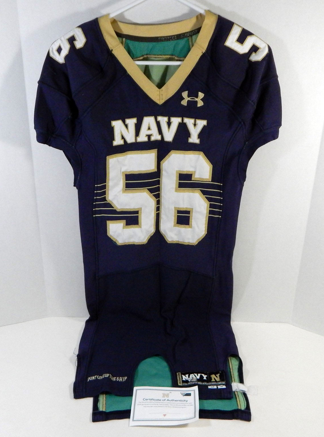 2014 Navy Academy Midshipmen #56 Game Used Navy Jersey Name Plate Removed 40 412