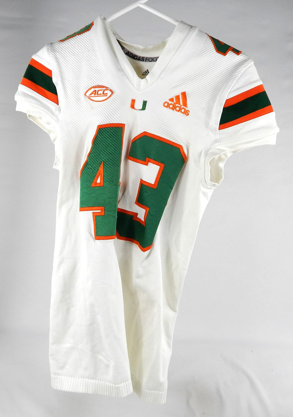 2019 Miami Hurricanes #43 Game Used White Jersey Name Plate Removed L 367