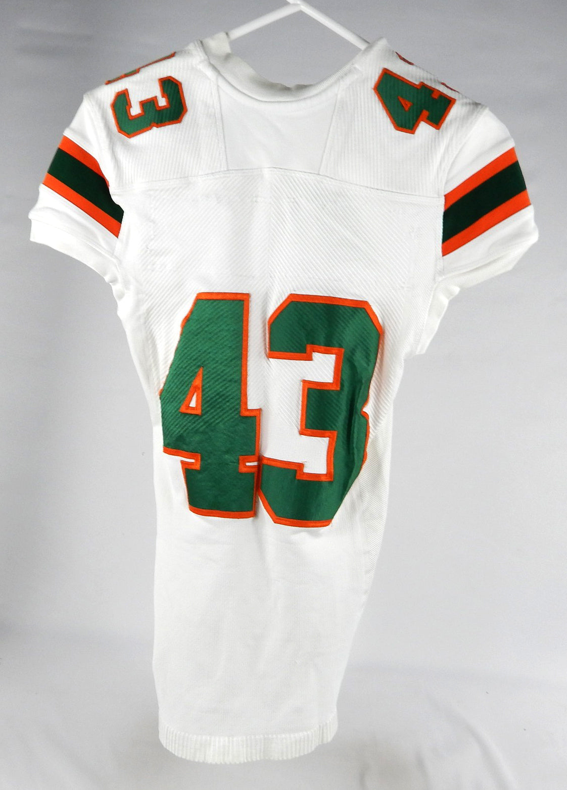 2019 Miami Hurricanes #43 Game Used White Jersey Name Plate Removed L 367 Pic2