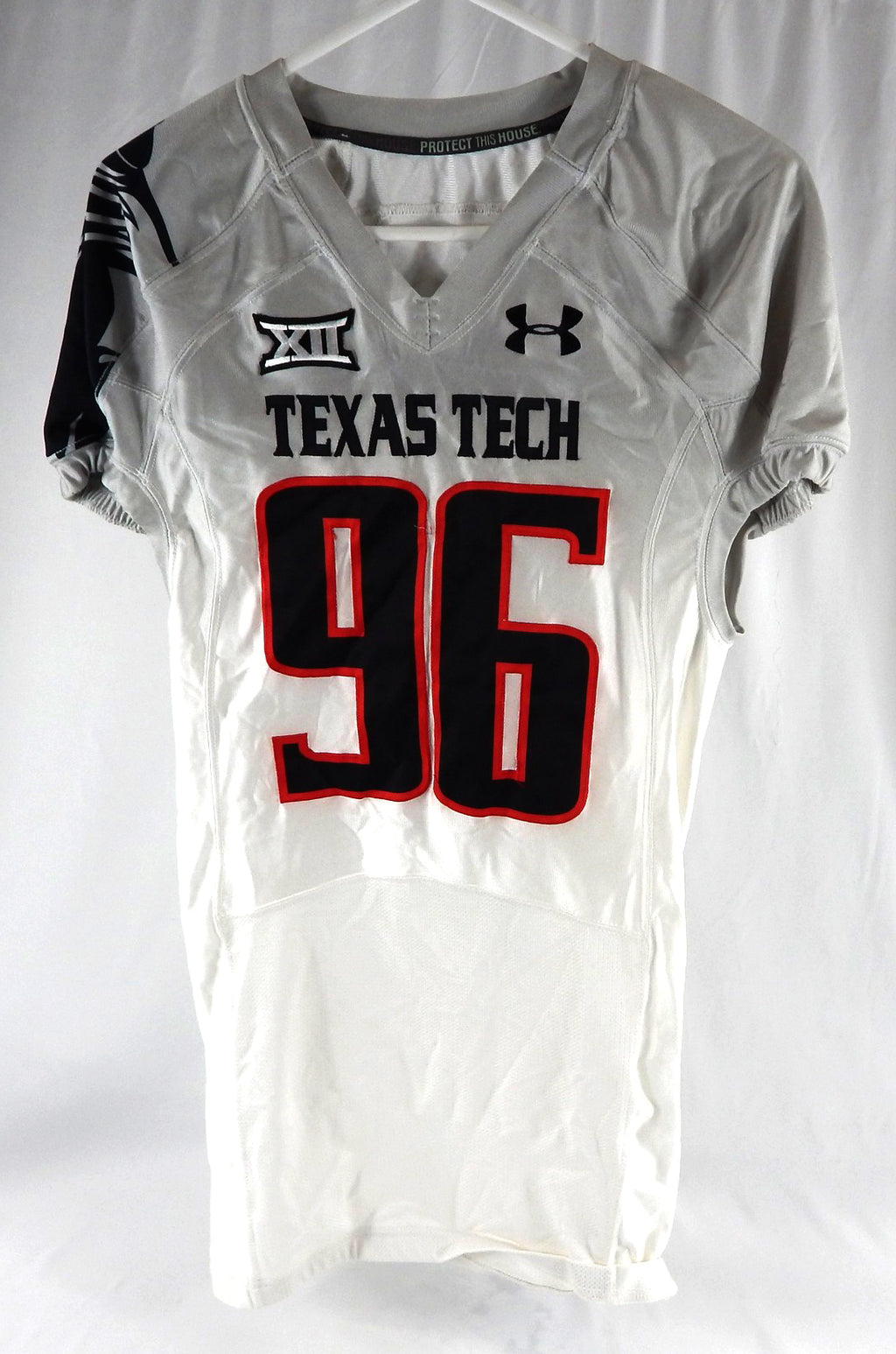 2014 Texas Tech Red Raiders #96 Game Used White Jersey Football NP Rem 44 142