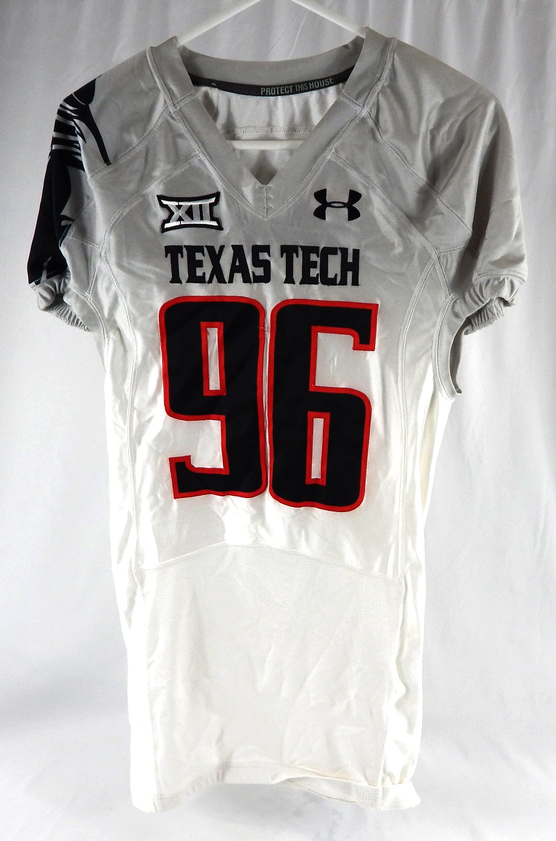 2014 Texas Tech Red Raiders #96 Game Used White Jersey Football NP Rem 44 142