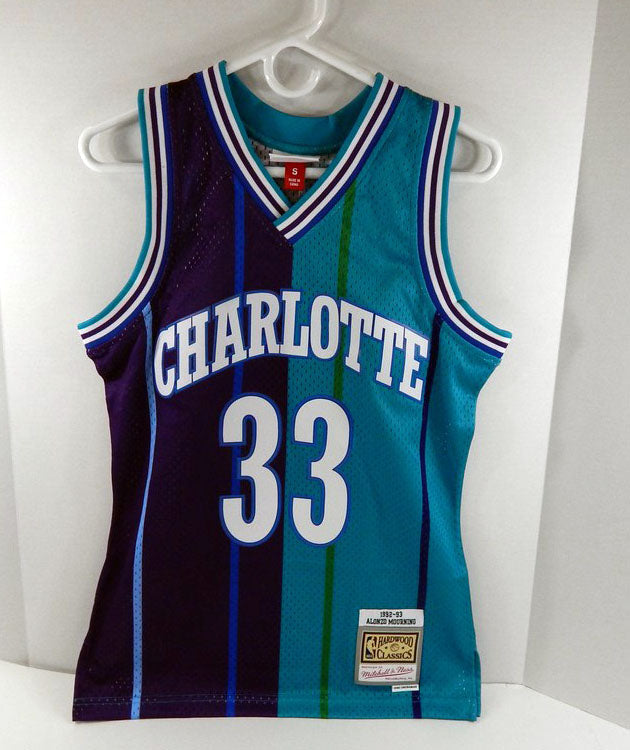Mens Charlotte Hornets Alonzo Mourning #33 Blue Jersey HWC Mitchell & Ness NWT 4
