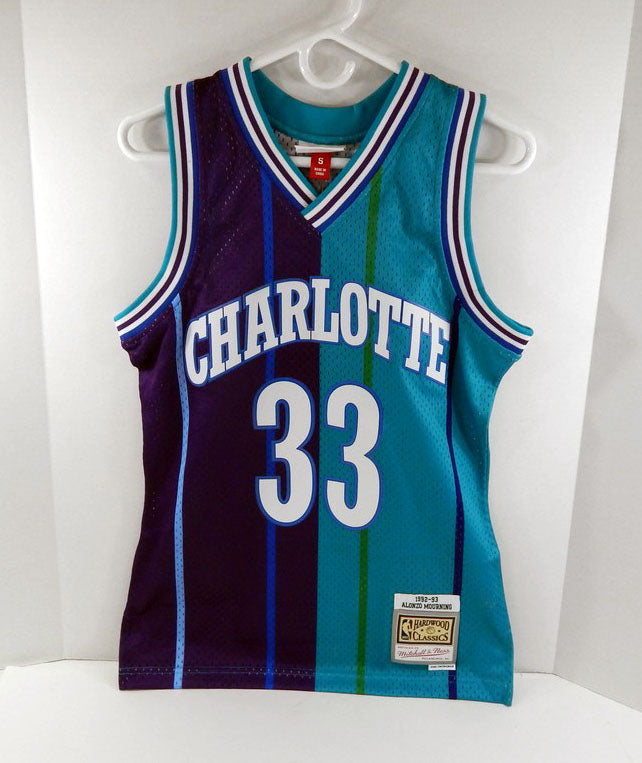 Mens Charlotte Hornets Alonzo Mourning #33 Blue Jersey HWC Mitchell & Ness NWT 4 Pic2