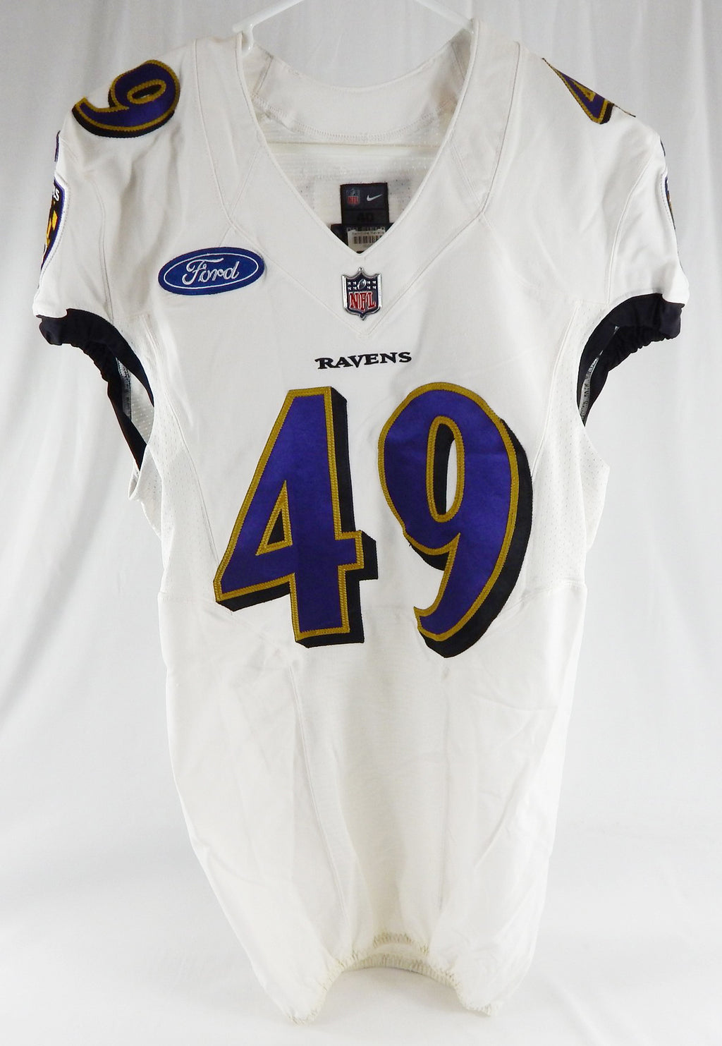 2018 Baltimore Ravens Bell #49 Game Used White Practice Jersey Ford Patch 40 747