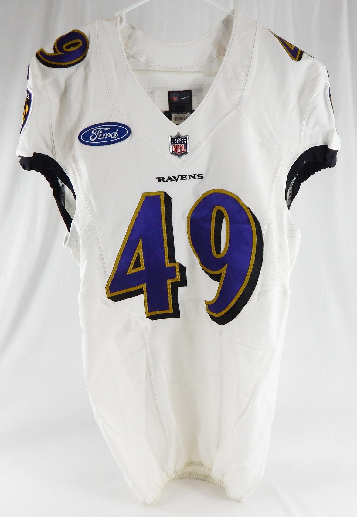 2018 Baltimore Ravens Bell #49 Game Used White Practice Jersey Ford Patch 40 747