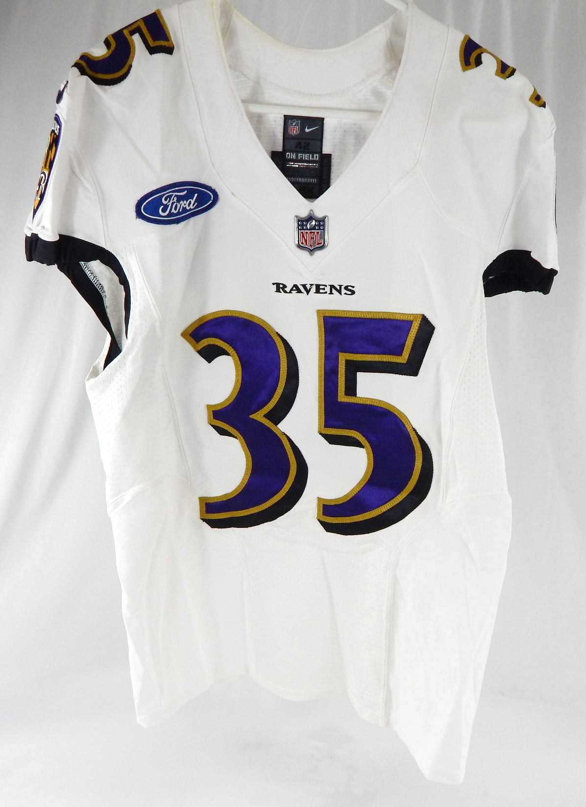 2013 Baltimore Ravens Roche #35 Game Used White Practice Jersey Ford Patch 42 48
