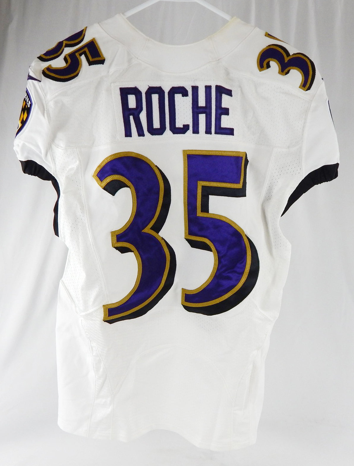 2013 Baltimore Ravens Roche #35 Game Used White Practice Jersey Ford Patch 42 48 Pic2