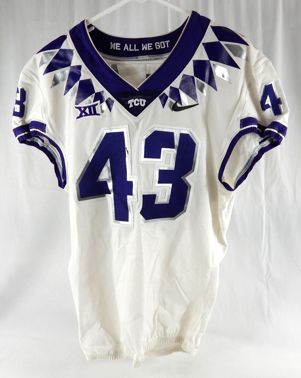 2019-22 Texas Christian Frogs #43 Game Used White Jersey Football NP Rem 44 667