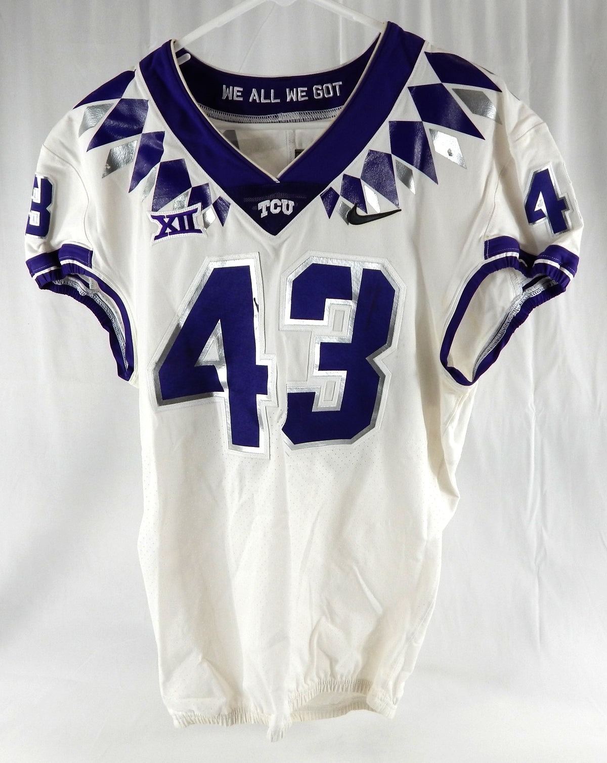 2019-22 Texas Christian Frogs #43 Game Used White Jersey Football NP Rem 44 667