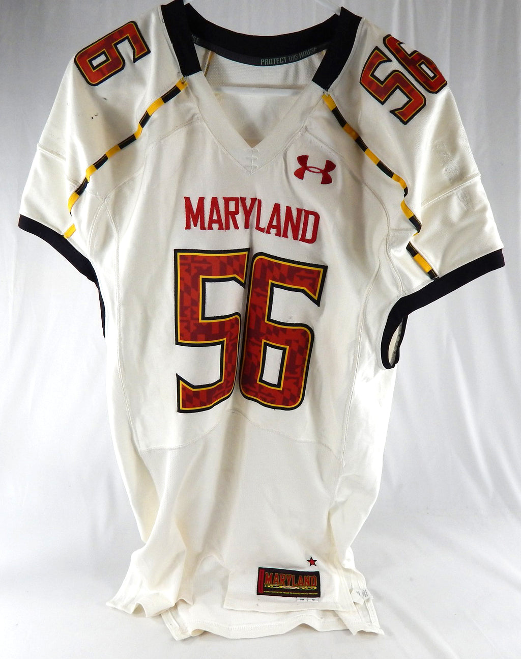 2012 Maryland Terrapins Joe Marchese #56 Game Used White Jersey 50 843