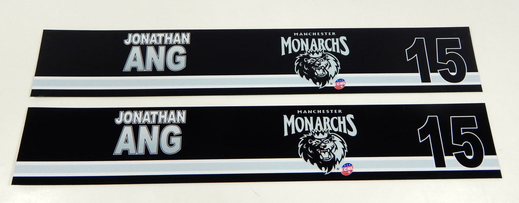 Lot of 2 Manchester Monarchs Jonathon Ang #15 Game Used Black Locker Plate