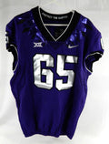 2019-24 Texas Christian TCU Frogs #65 Game Used Purple Jersey Football NP R 50 2