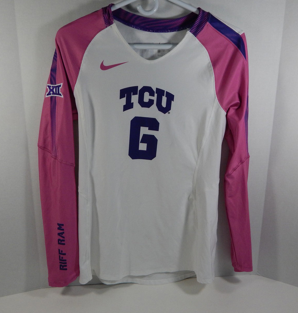 Texas Christian TCU Horn Frogs #6 White Nike Volleyball Game Used Jersey 695