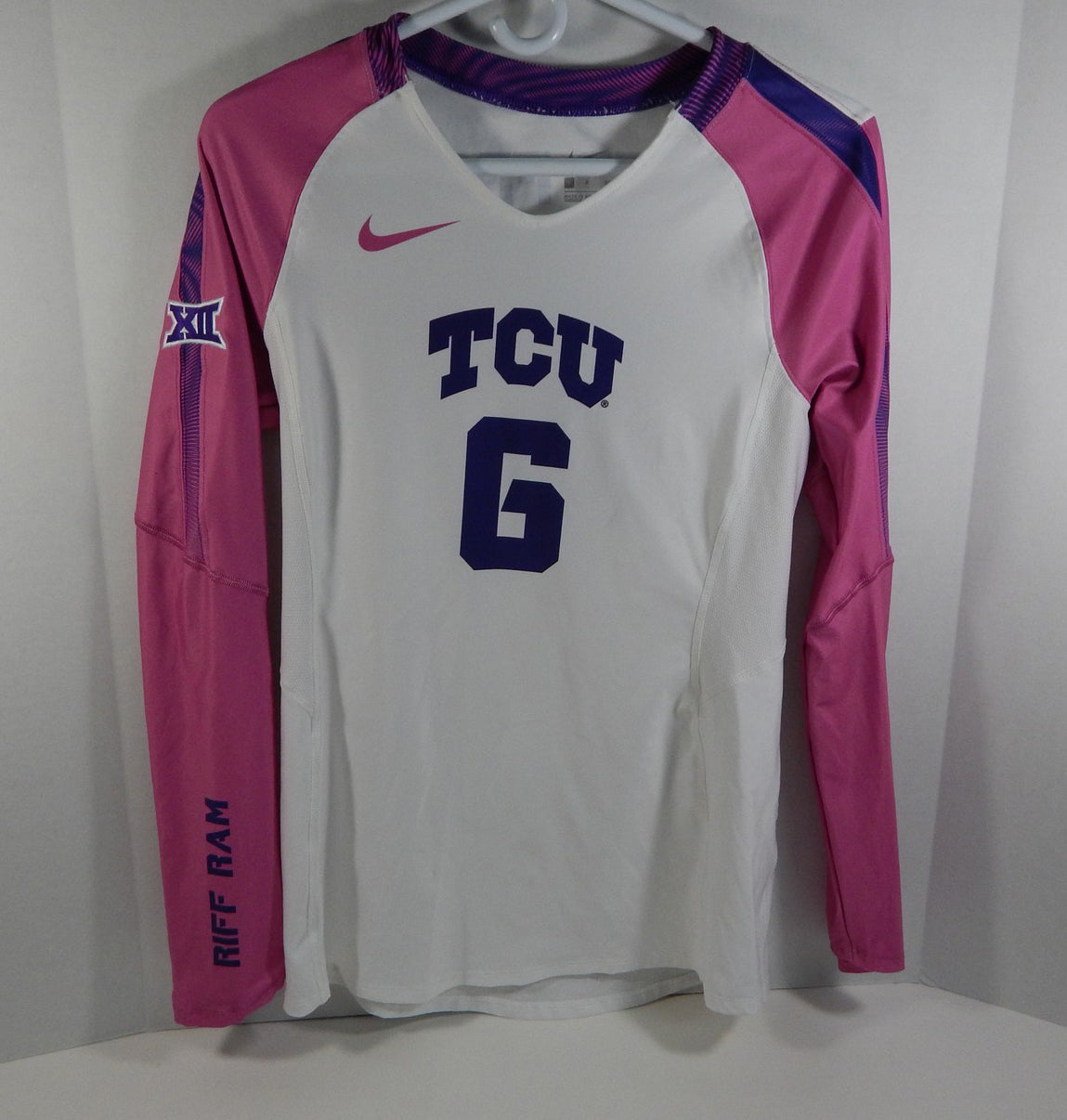 Texas Christian TCU Horn Frogs #6 White Nike Volleyball Game Used Jersey 695
