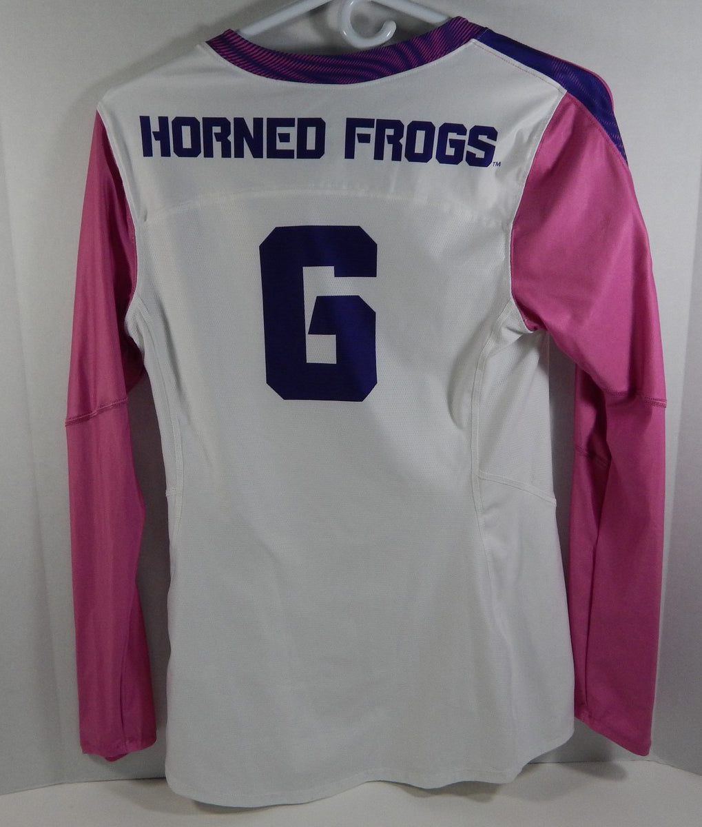 Texas Christian TCU Horn Frogs #6 White Nike Volleyball Game Used Jersey 695 Pic2