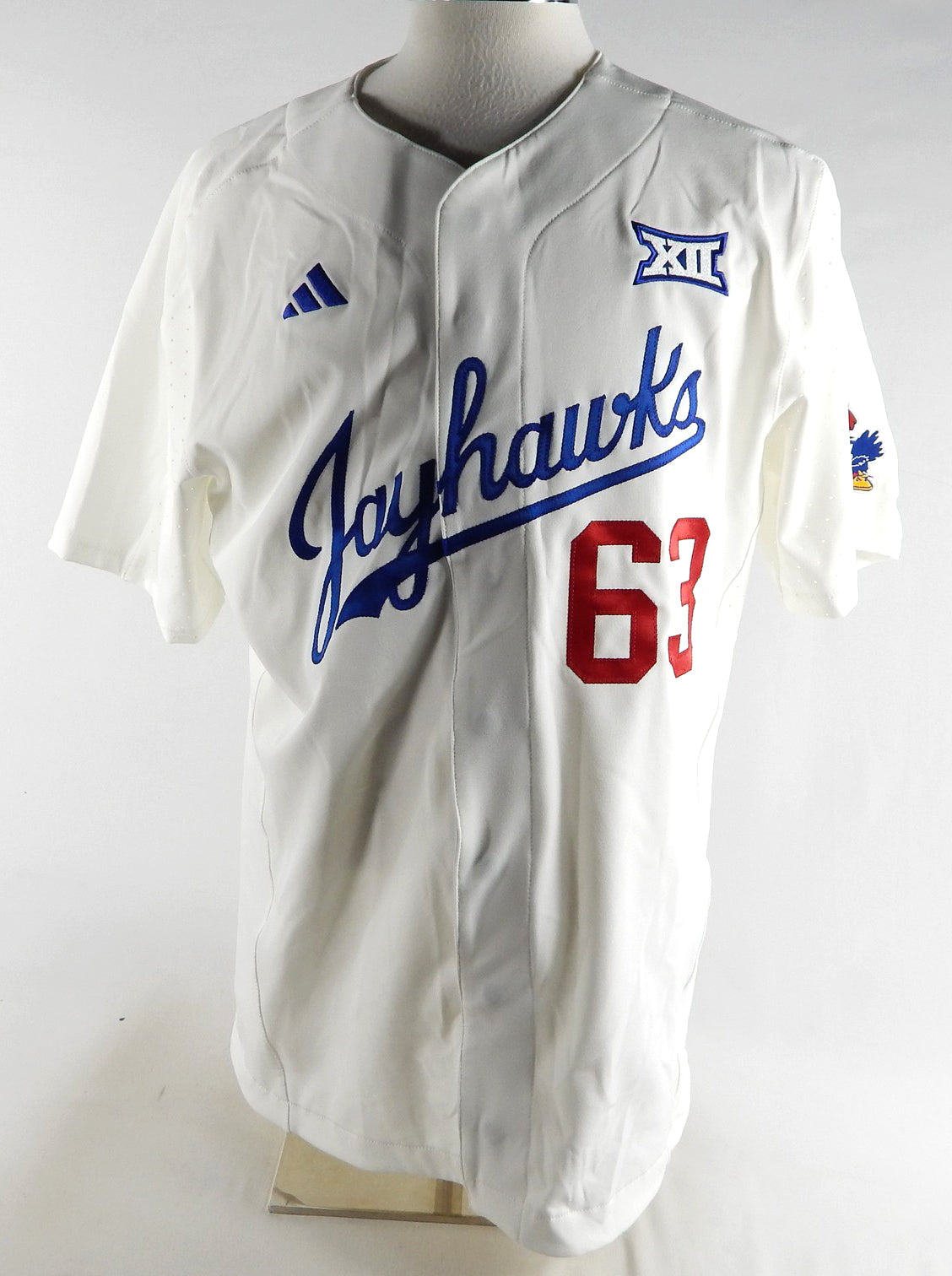 2022 Kansas Jayhawks #63 Game Used White Jersey Baseball 46 049