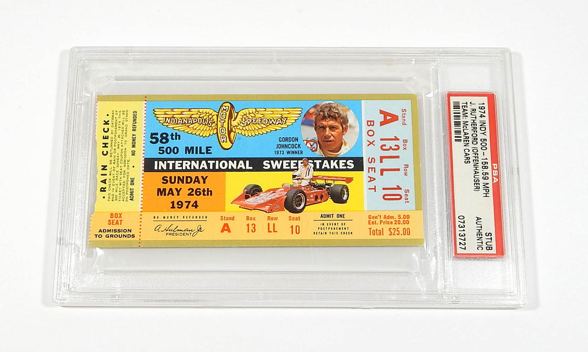 1974 Indy Indianapolis 500 5/26/74 Rutherford Racing Ticket Stub PSA Authentic
