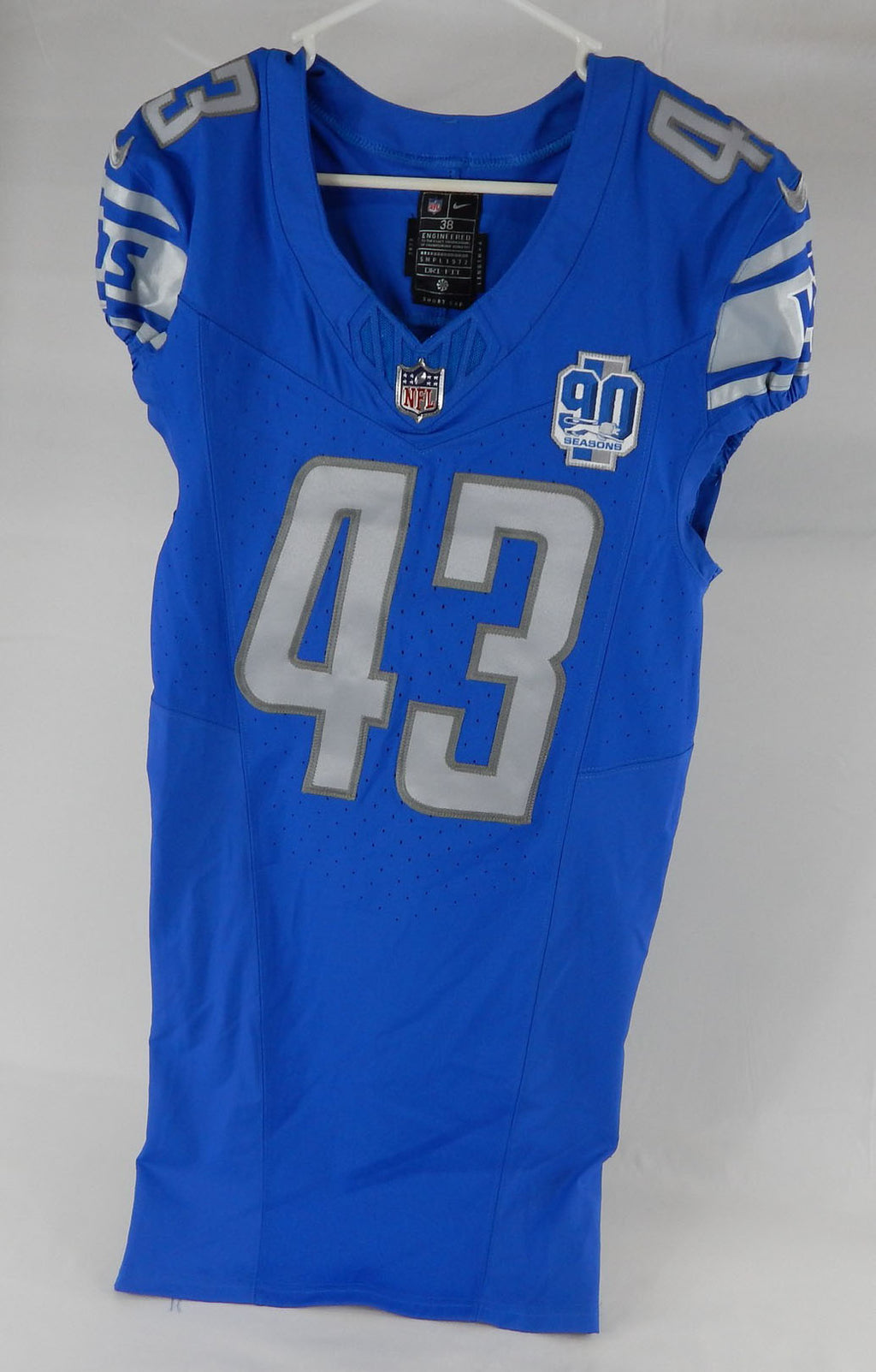 2023 Detroit Lions Keytaon Thompson #43 Game Issued Blue Jersey 90th Patch 38 6