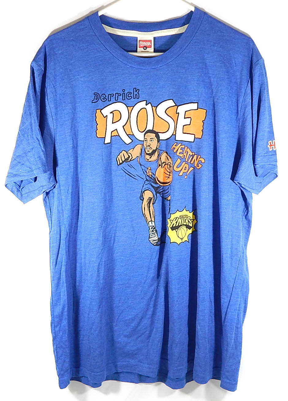 Derrick Rose New York Knicks Homage Retro T-Shirt Tee Shirt Heather Blue XL