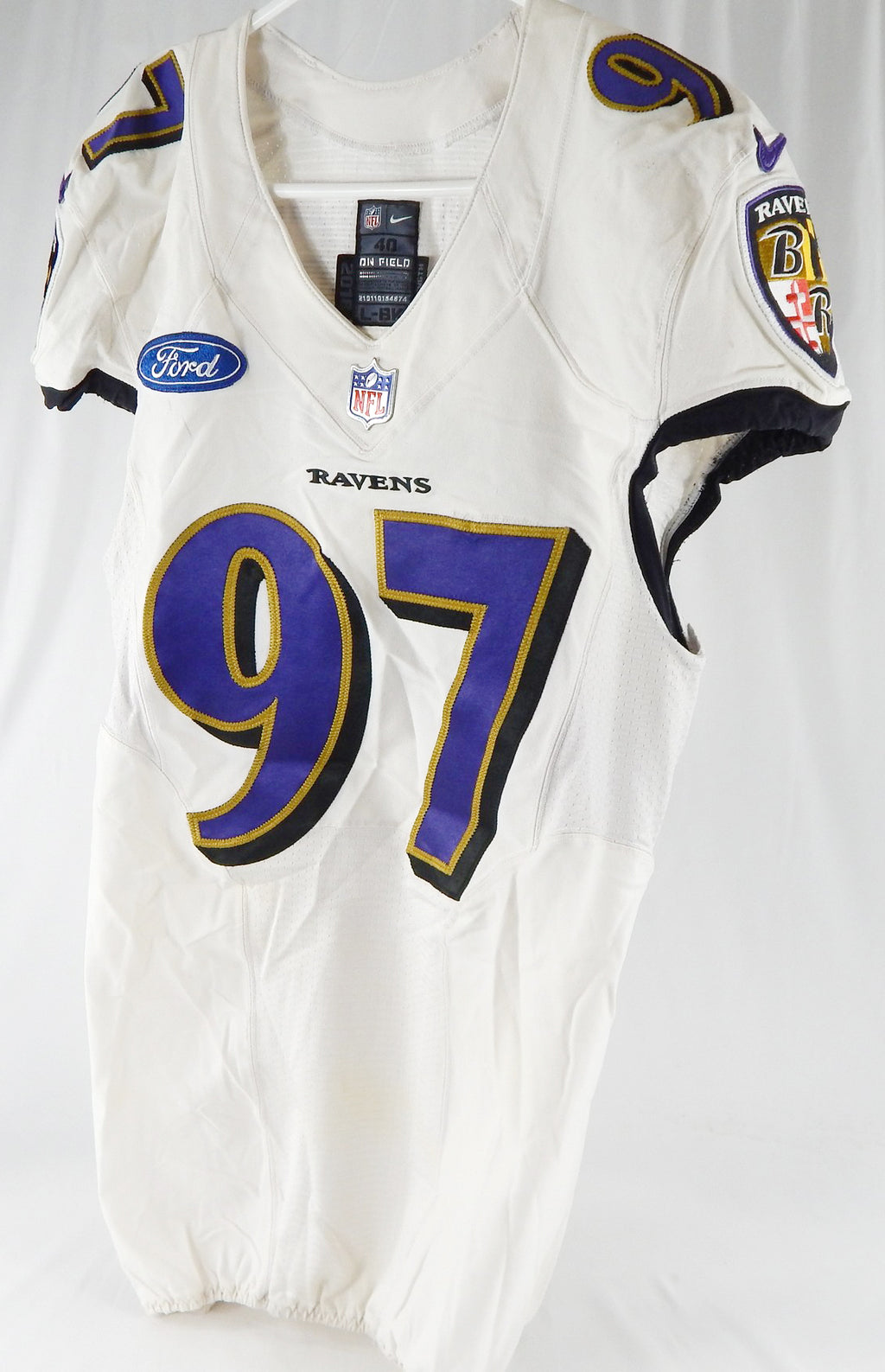 2018 Baltimore Ravens Milner #97 Game Used White Practice Jersey 40 785
