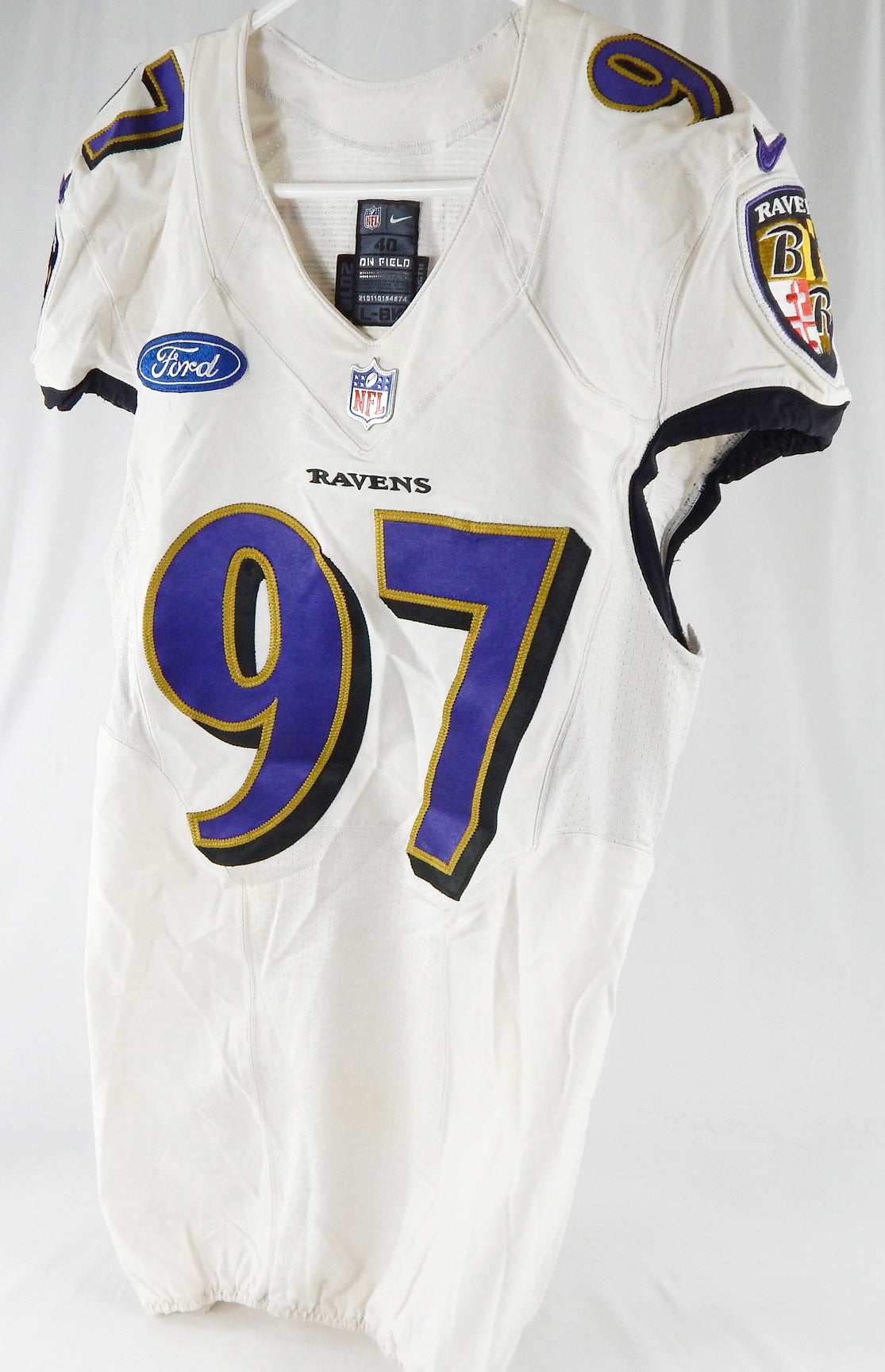 2018 Baltimore Ravens Milner #97 Game Used White Practice Jersey 40 785