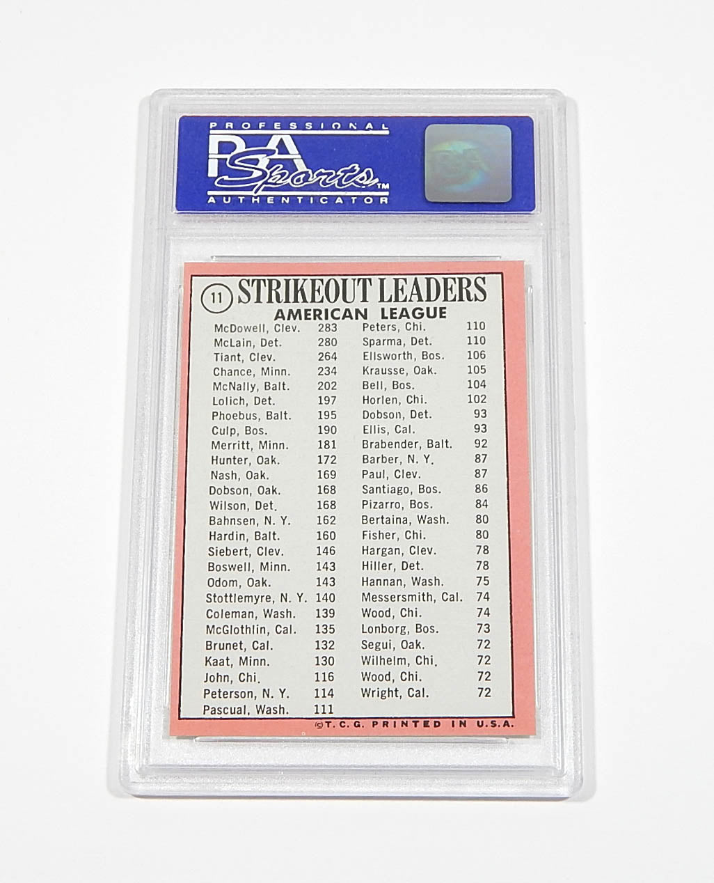 1969 Topps Denny McLain / Luis Tiant #11 AL Strikeout Leaders PSA 8 Pic2