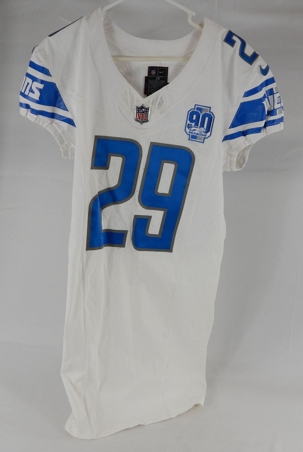 2023 Detroit Lions Trey Quinn #29 Game Issued White Jersey 90th Patch 38+4 913