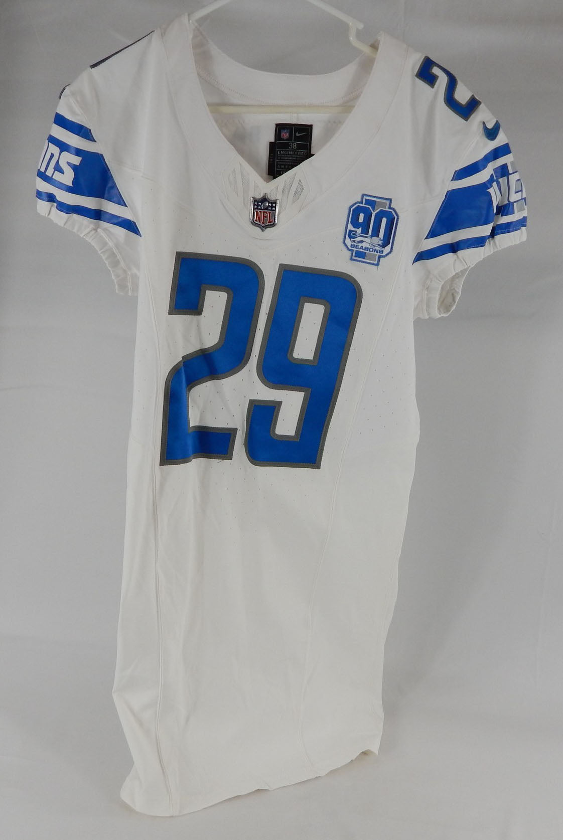 2023 Detroit Lions Trey Quinn #29 Game Issued White Jersey 90th Patch 38+4 913