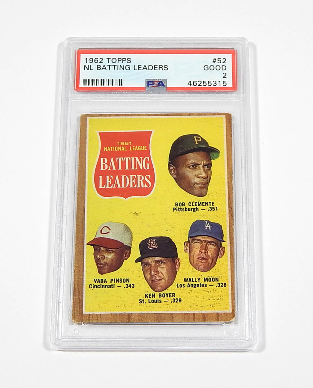 1962 Topps Roberto Clemente / Pinson / Boyer / Moon #52 NL Batting Leaders PSA 2