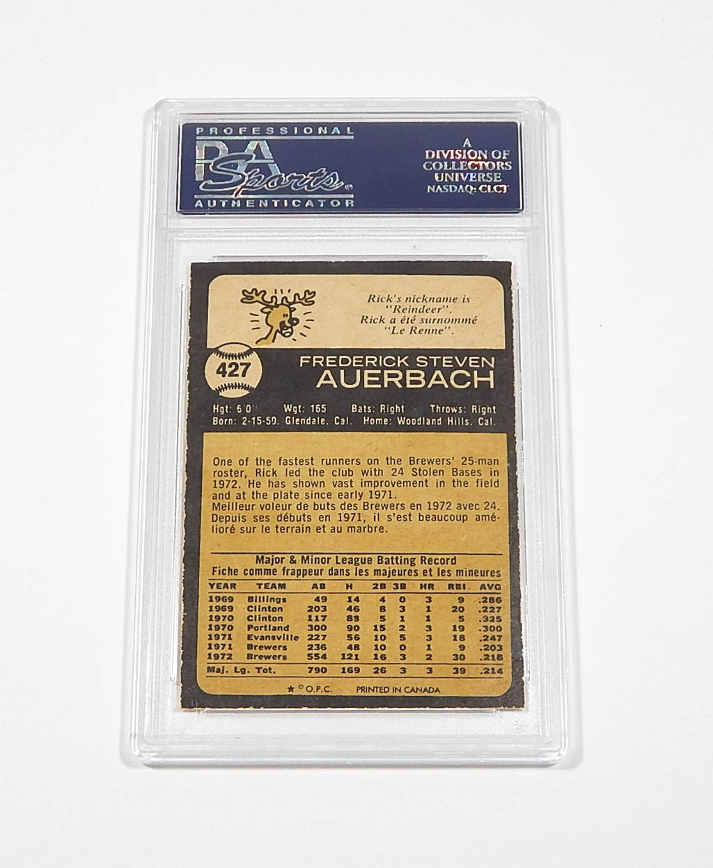 1973 OPC O-Pee-Chee Rick Auerbach #427 PSA 7 Pic2
