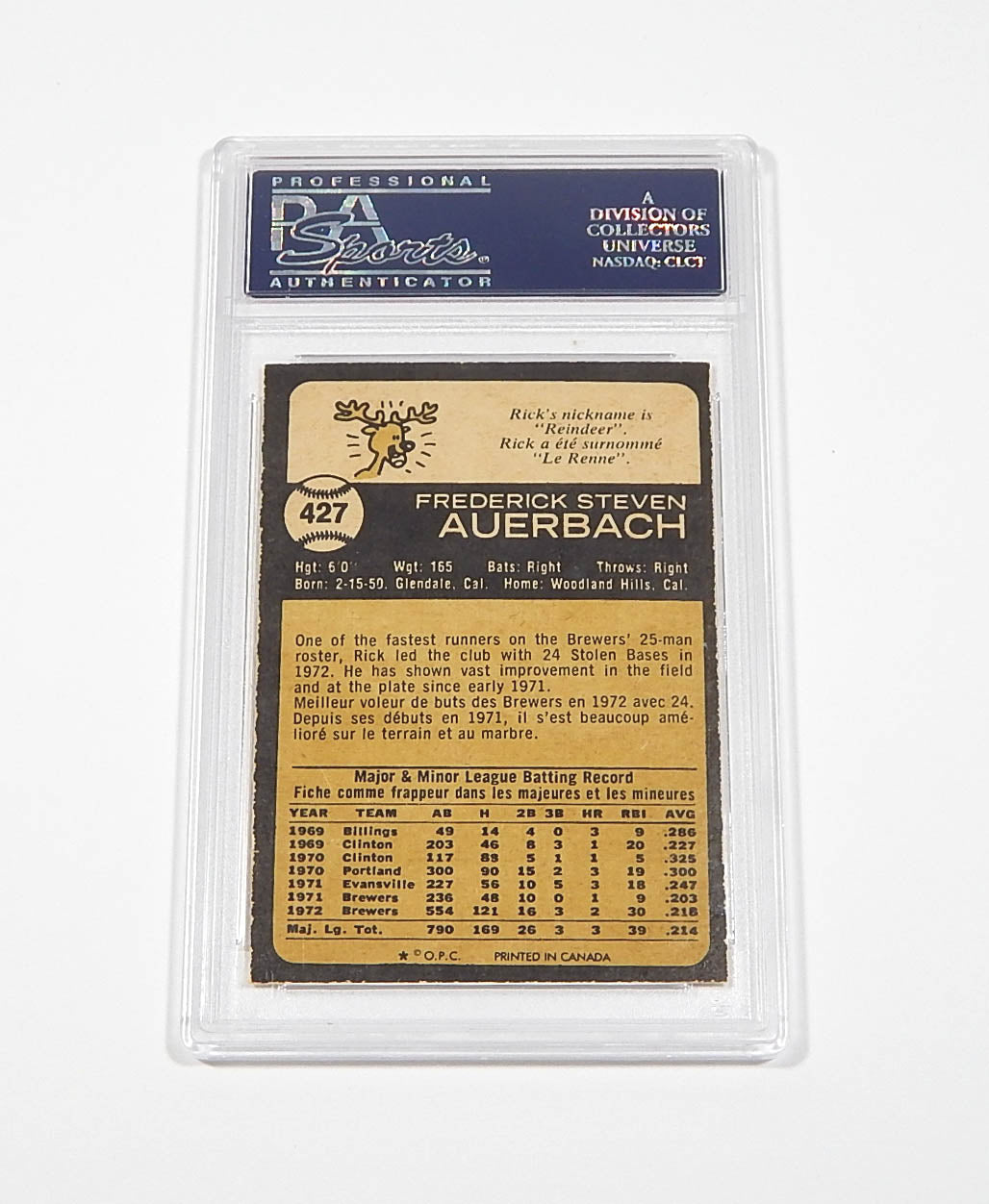 1973 OPC O-Pee-Chee Rick Auerbach #427 PSA 7 Pic2