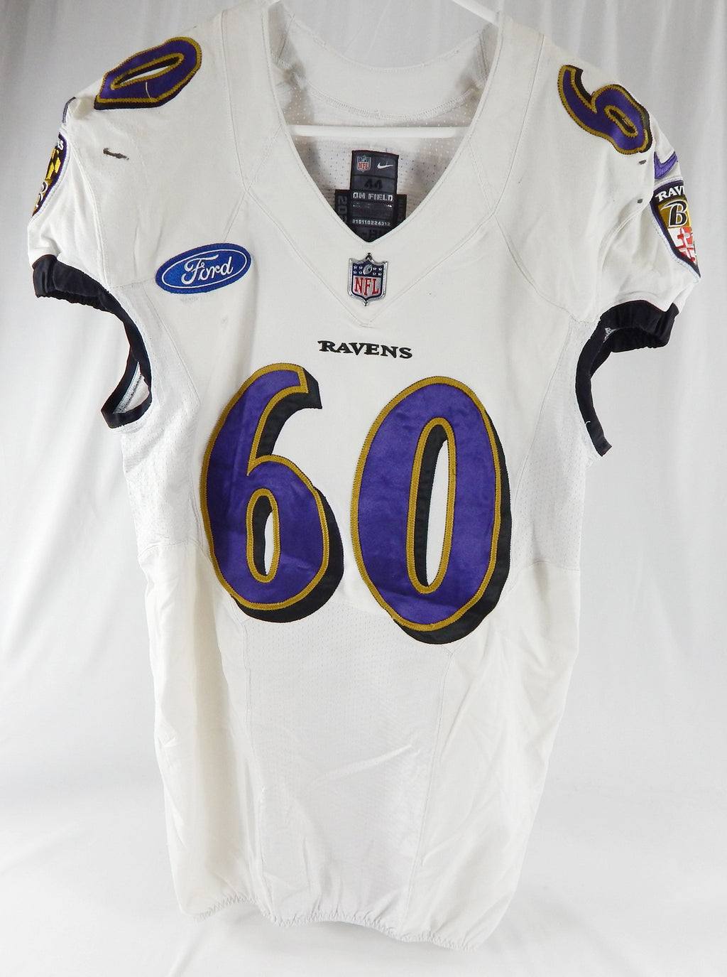 2021 Baltimore Ravens Steven Means #60 Game Used White Practice Jersey  44 792