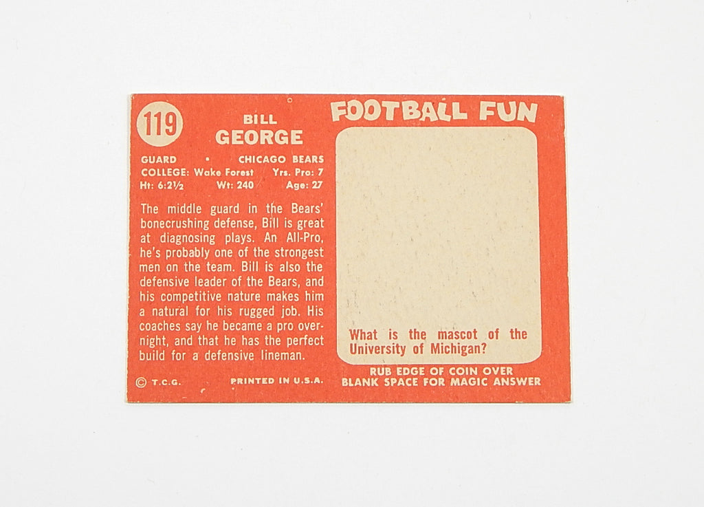 1958 Topps Bill George #119 Set Break Nm to Nm/Mt Chicago Bears Pic2
