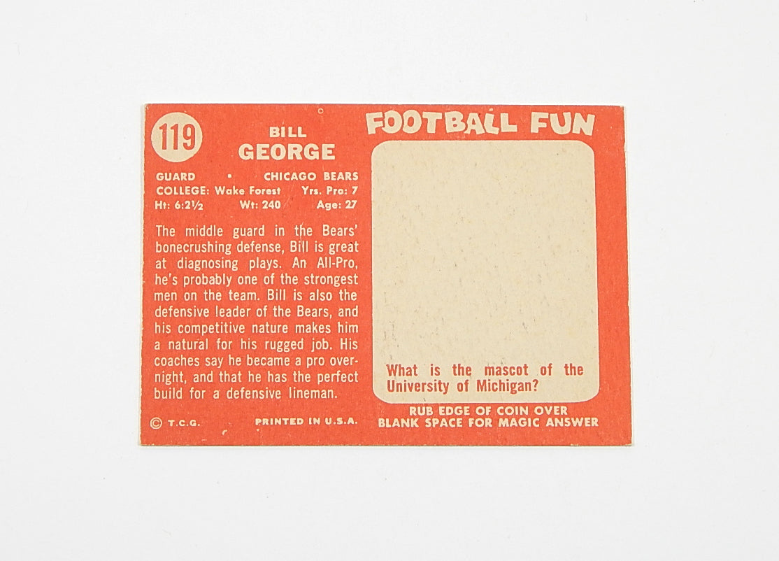 1958 Topps Bill George #119 Set Break Nm to Nm/Mt Chicago Bears Pic2