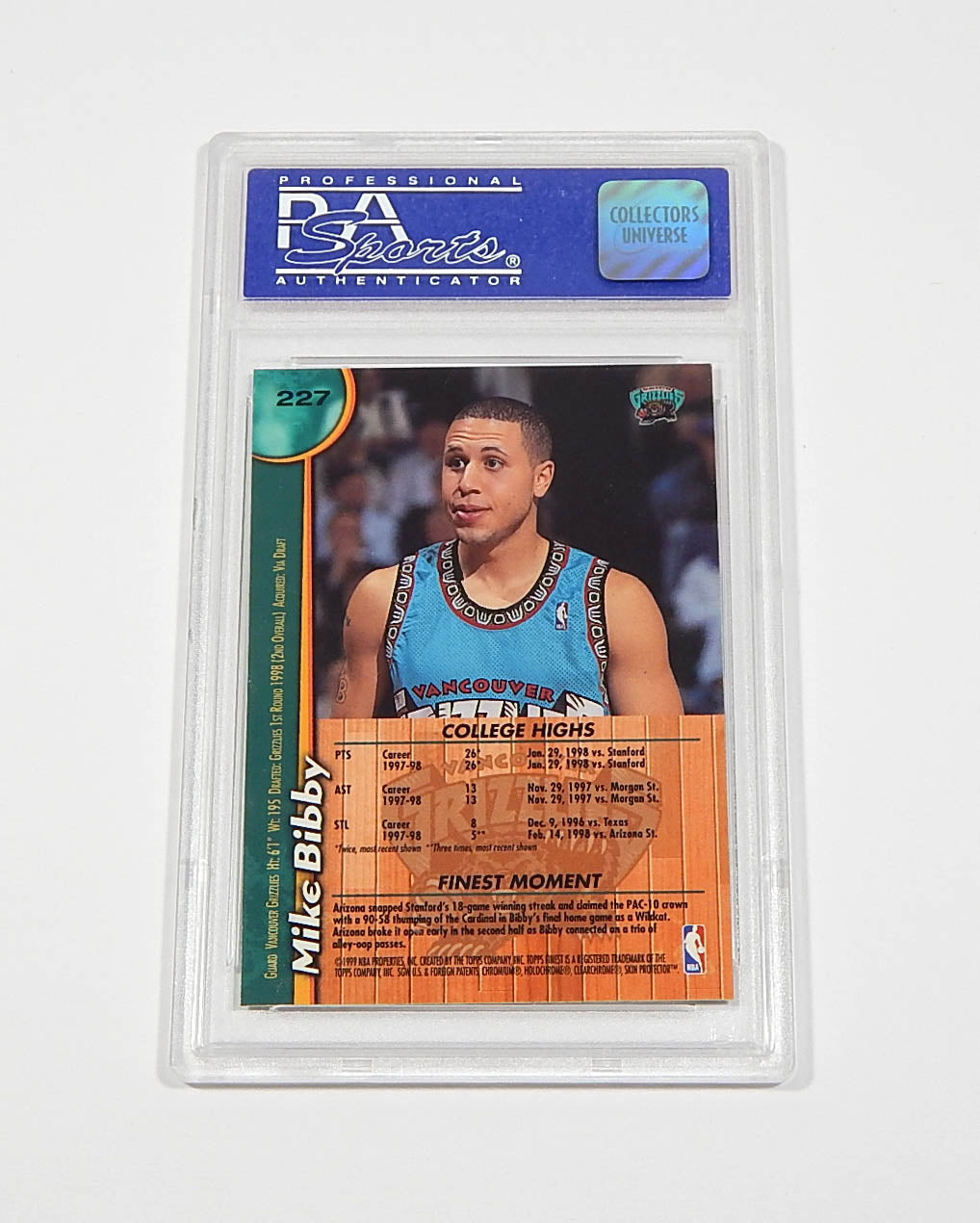 1998-99 Topps Finest Mike Bibby RC #227 Rookie PSA 10 Pic2