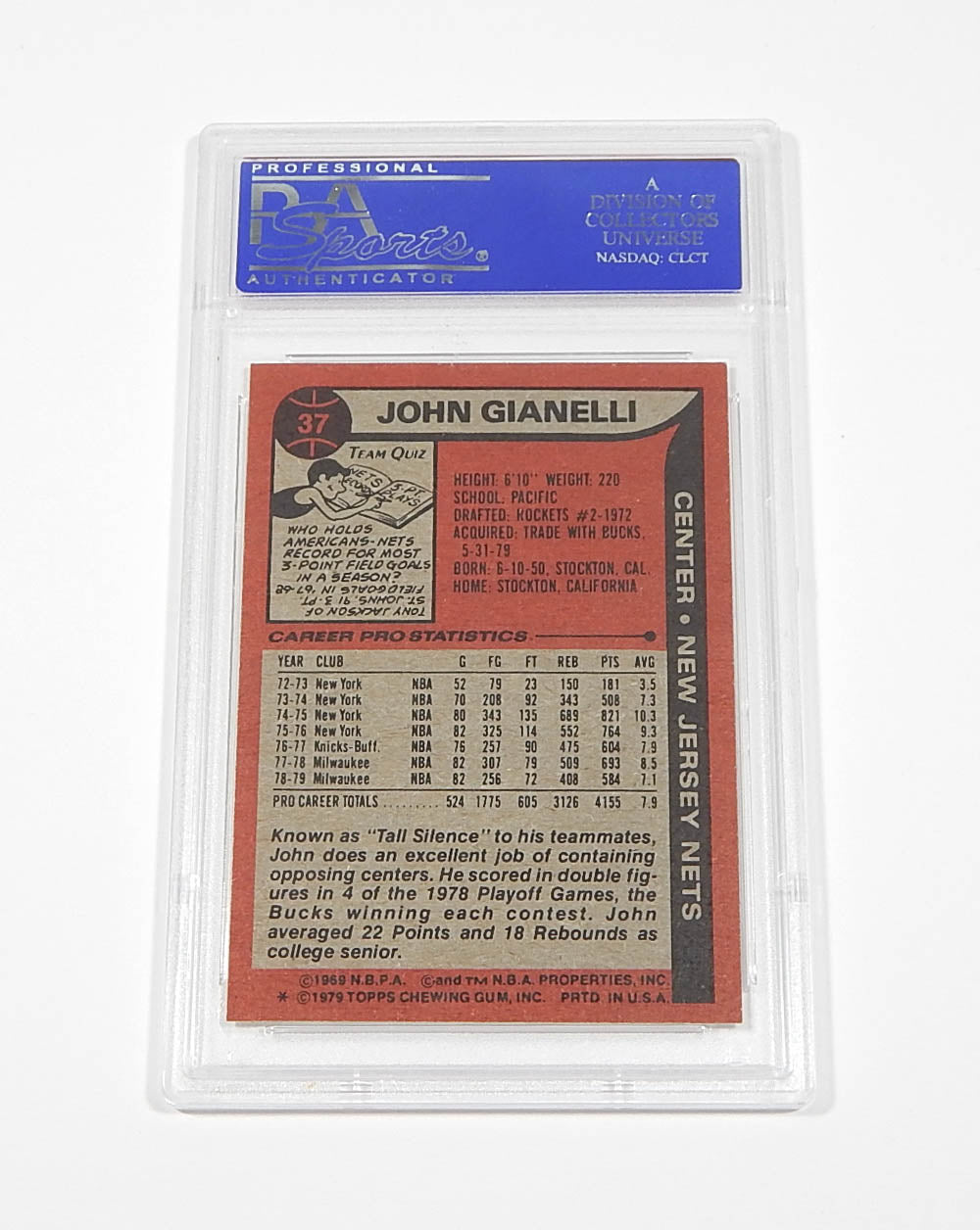 1979-80 Topps John Gianelli #37 Nets PSA 8 Pic2